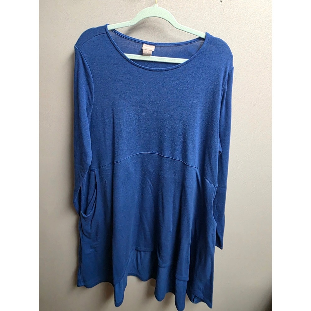 Chicos Womens Blue Long Sleeve Empire Waist Tunic Top Pockets Size 3= XL